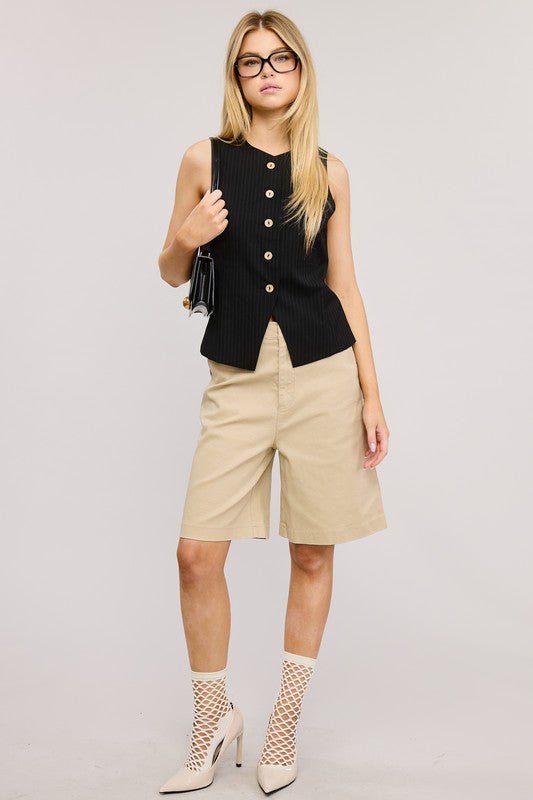 Black Pinstriped Button down Vest - STYLED BY ALX COUTUREvest