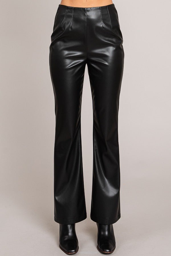 Black Pleather Darted Flared Pants - STYLED BY ALX COUTUREPANTS