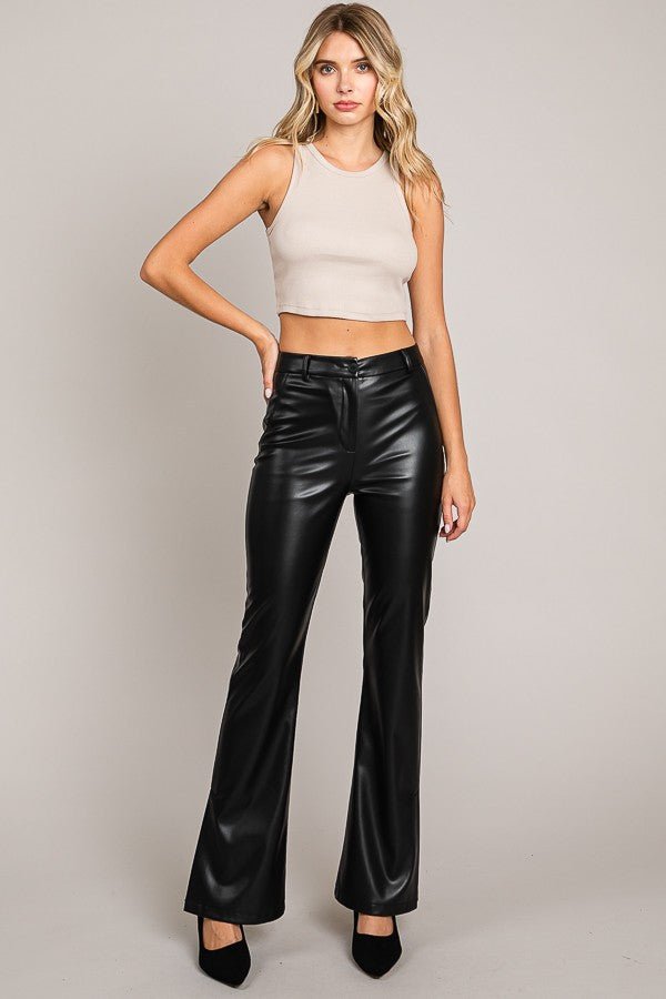 Black Pleather Flared Trousers - STYLED BY ALX COUTUREPANTS