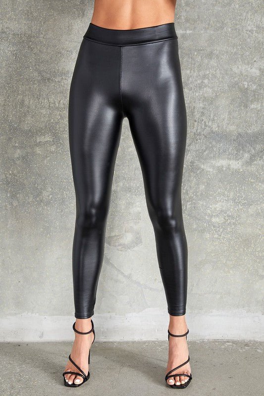 Black PU Coated High Waisted Leather Leggings - STYLED BY ALX COUTURELEGGINS
