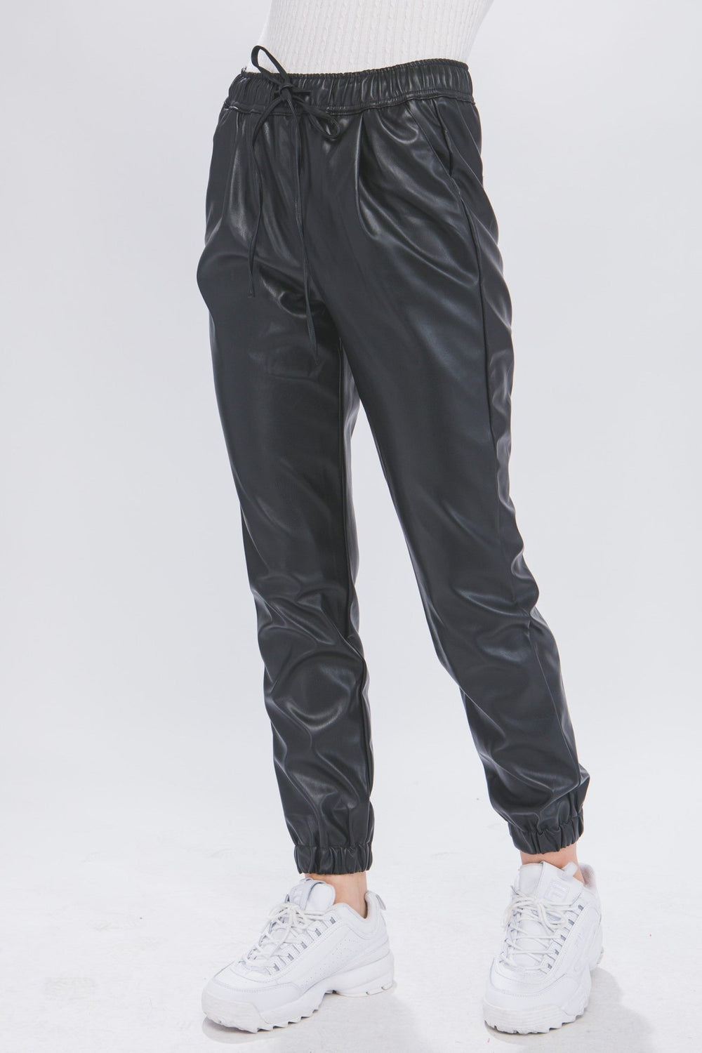 Black PU Faux Leather Jogger Pants - STYLED BY ALX COUTUREPANTS