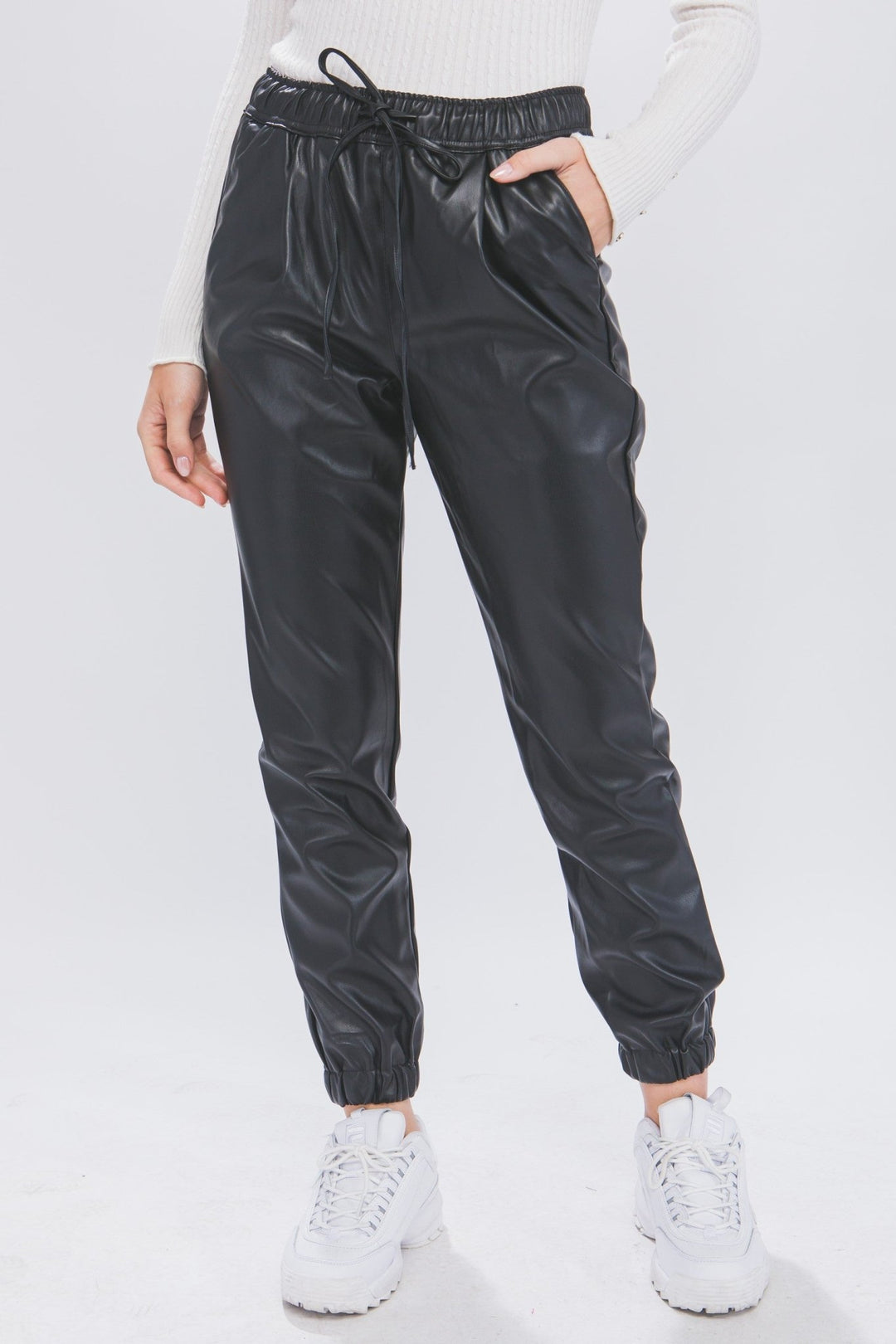 Black PU Faux Leather Jogger Pants - STYLED BY ALX COUTUREPANTS