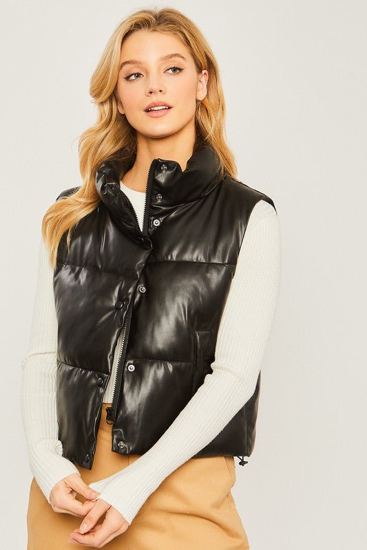 Black PU Leather Padded Vest - STYLED BY ALX COUTURECoats & Jackets