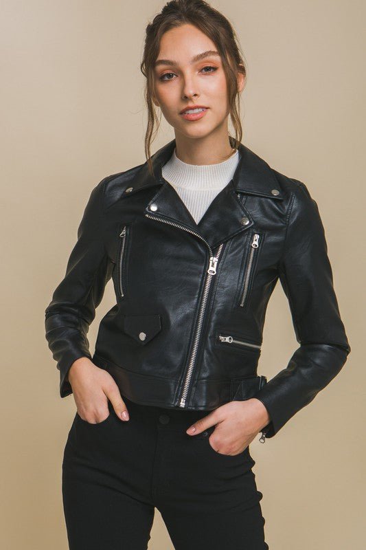 Black PU Moto Faux Leather Jacket - STYLED BY ALX COUTURECoats & Jackets