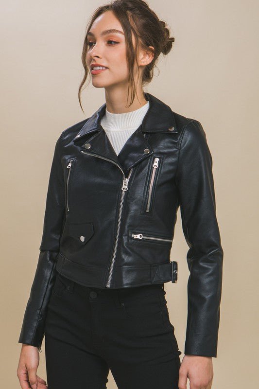 Black PU Moto Faux Leather Jacket - STYLED BY ALX COUTURECoats & Jackets