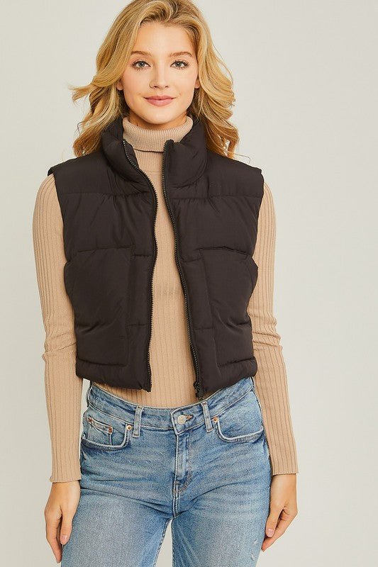 Black Puffer Vest With Pockets - STYLED BY ALX COUTURECoats & Jackets