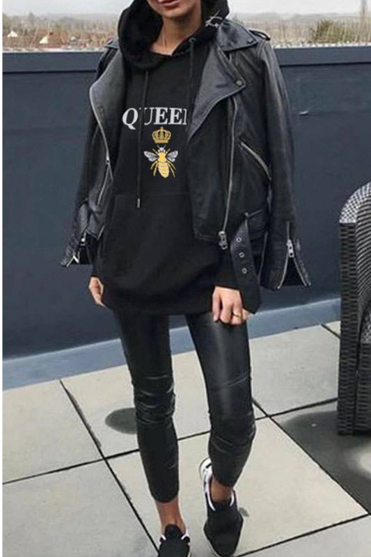 Black Queen B Oversized Hoodie - STYLED BY ALX COUTUREShirts & Tops