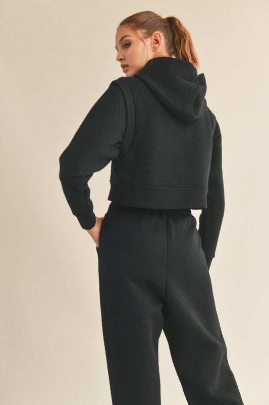 Black Quilted Crop Hoodie - STYLED BY ALX COUTUREOutfit Sets
