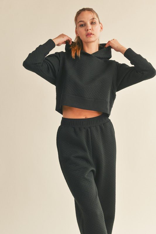 Black Quilted Crop Hoodie - STYLED BY ALX COUTUREOutfit Sets