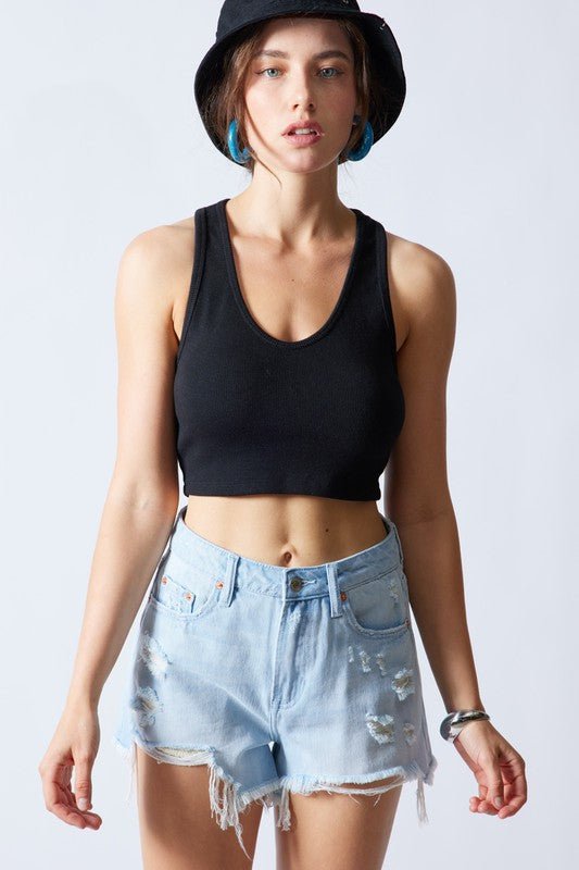 Black Racerback U Neck Crop Top - STYLED BY ALX COUTUREShirts & Tops