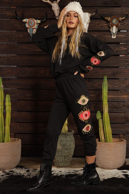 Black Red Evil Eye Sweater - STYLED BY ALX COUTURESWEATERS