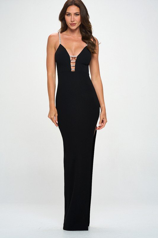 Black Rhinestone Strap Cutout Maxi Dress - STYLED BY ALX COUTUREDRESSES