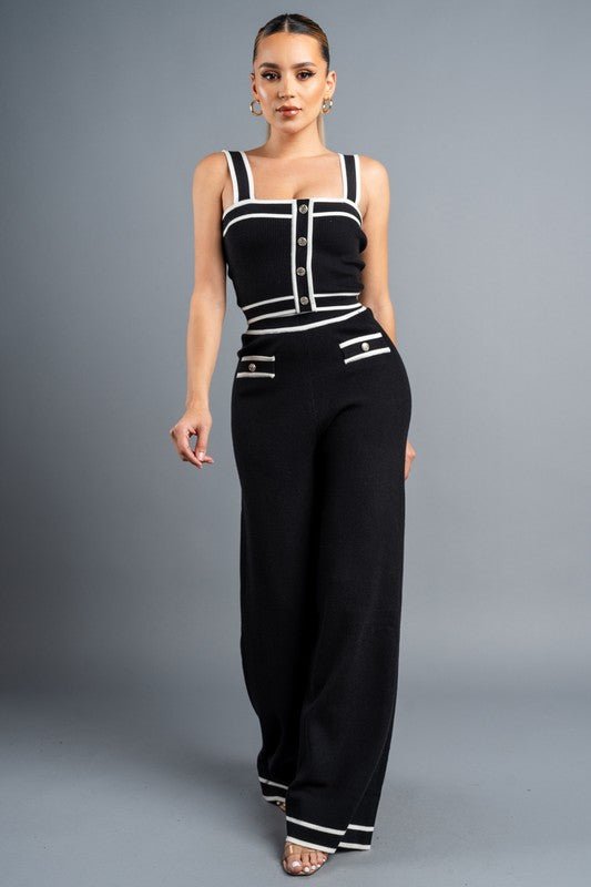 Black Rib Sweater Cami Wide Leg Pant Set - STYLED BY ALX COUTUREOutfit Sets