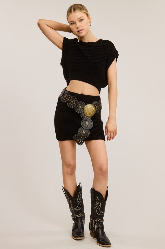 Black Ribbed Knit Sweater Skirt Set STYLED BY ALX COUTURE