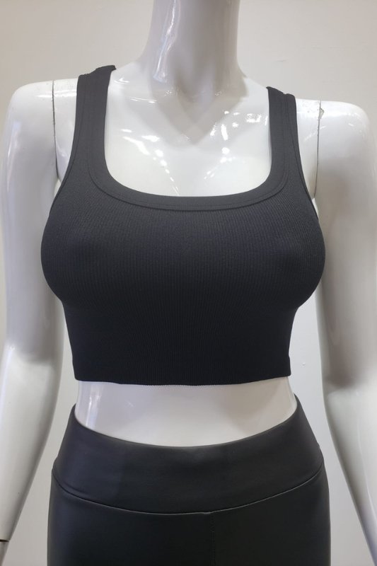 Black Ribbed Scoop Neck Seamless Crop Top - STYLED BY ALX COUTUREShirts & Tops