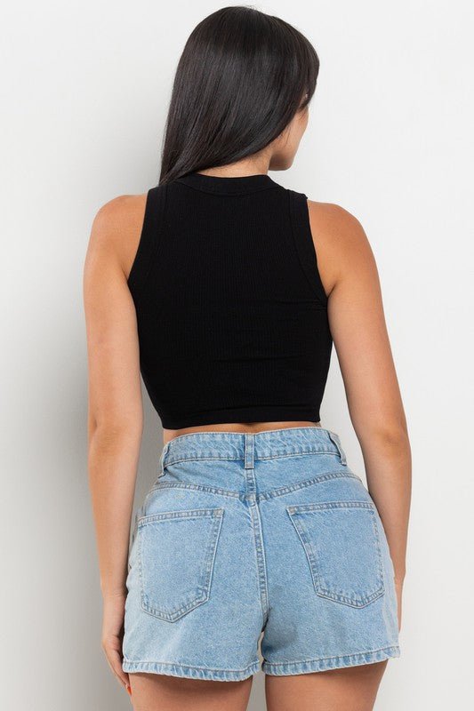 Black Ribbed Sleeveless Crop Top - STYLED BY ALX COUTUREShirts & Tops