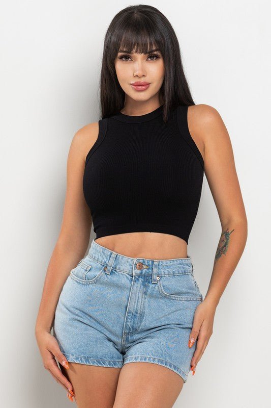 Black Ribbed Sleeveless Crop Top - STYLED BY ALX COUTUREShirts & Tops