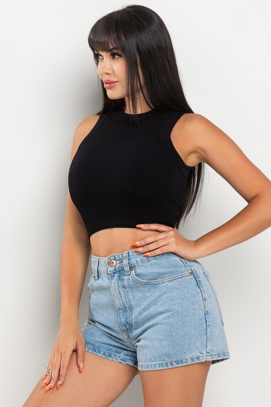 Black Ribbed Sleeveless Crop Top - STYLED BY ALX COUTUREShirts & Tops