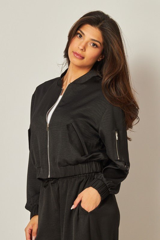 Black Satin Bomber Jacket - STYLED BY ALX COUTURECoats & Jackets