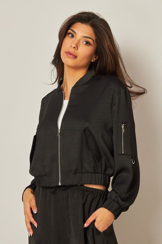 Black Satin Bomber Jacket - STYLED BY ALX COUTURECoats & Jackets