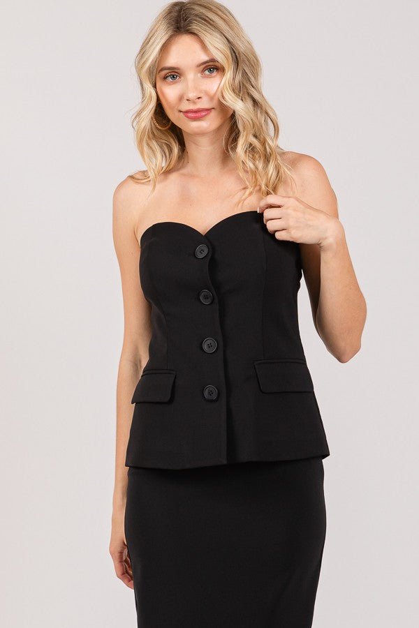 Black Satin Button Down Bustier Corset Top - STYLED BY ALX COUTURETOPS