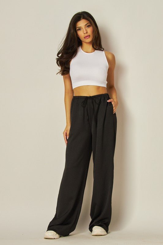 Black Satin Wide Leg Pants - STYLED BY ALX COUTUREPANTS