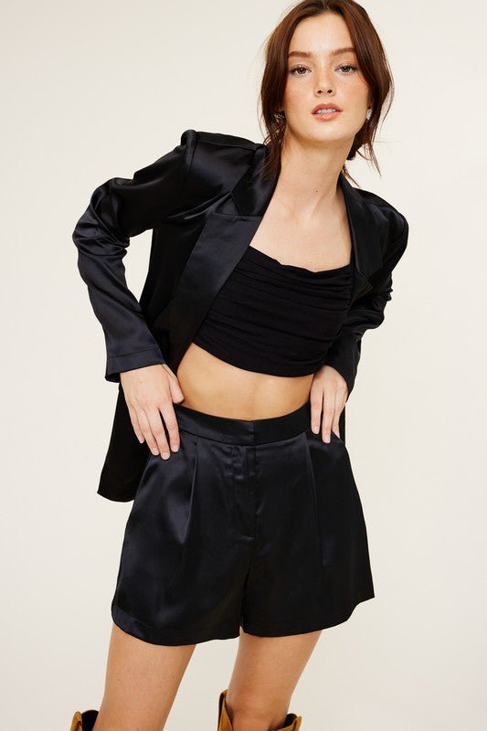 Black Satin Zora Blazer Short Set - STYLED BY ALX COUTUREOutfit Sets