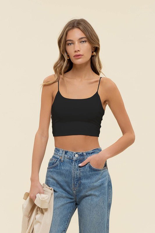 Black Seamless Cropped Knit Cami Top - STYLED BY ALX COUTURETOPS