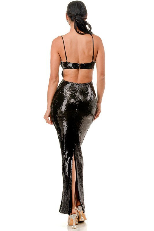 Black Sequin Corset Side Cutout Maxi Dress - STYLED BY ALX COUTUREDresses