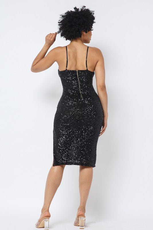 Black Sequin Slit Midi Dress - STYLED BY ALX COUTUREDresses