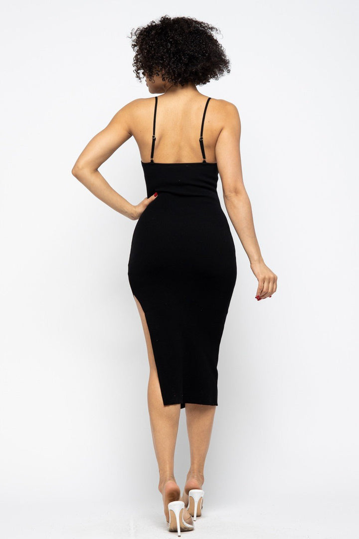 Black Side Slit Cami Dress - STYLED BY ALX COUTUREDresses