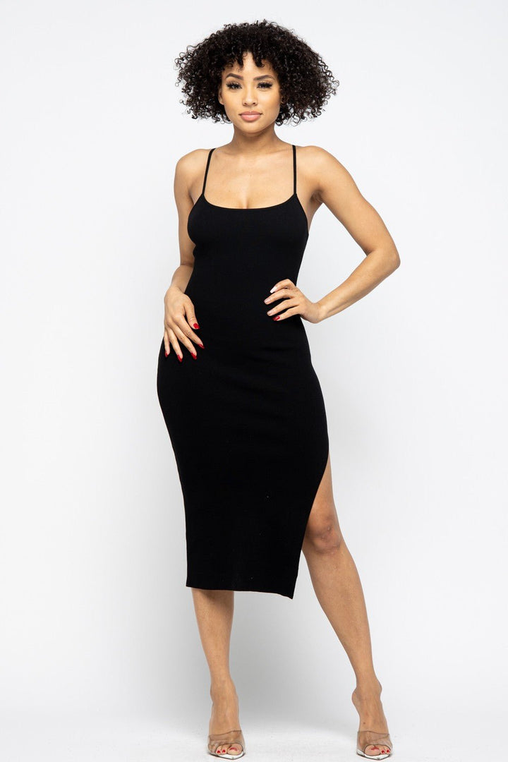 Black Side Slit Cami Dress - STYLED BY ALX COUTUREDresses