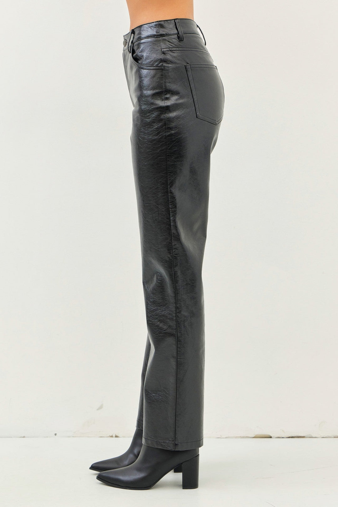 Black Sleek Metallic Straight Pants with Pockets - STYLED BY ALX COUTUREPants