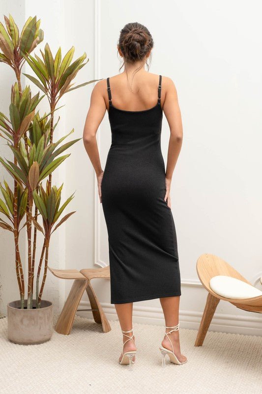 Black Slit Cami Midi Dress - STYLED BY ALX COUTUREDRESSES