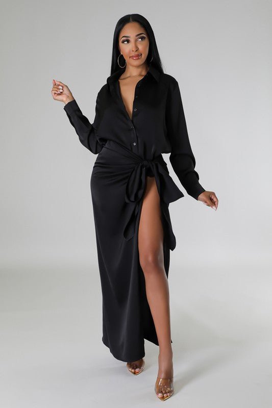 Black Slit Leg Midi Dress - STYLED BY ALX COUTUREDRESS