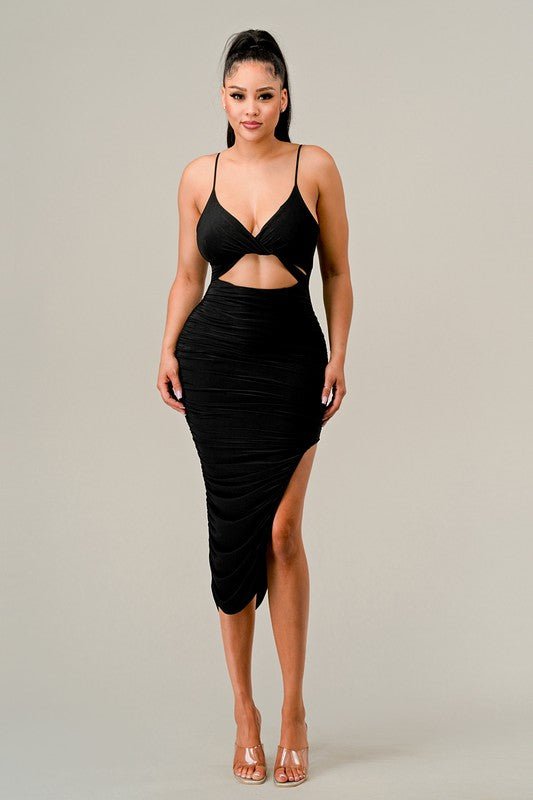 Black Spaghetti Strap Cutout Midi Dress - STYLED BY ALX COUTUREDRESS