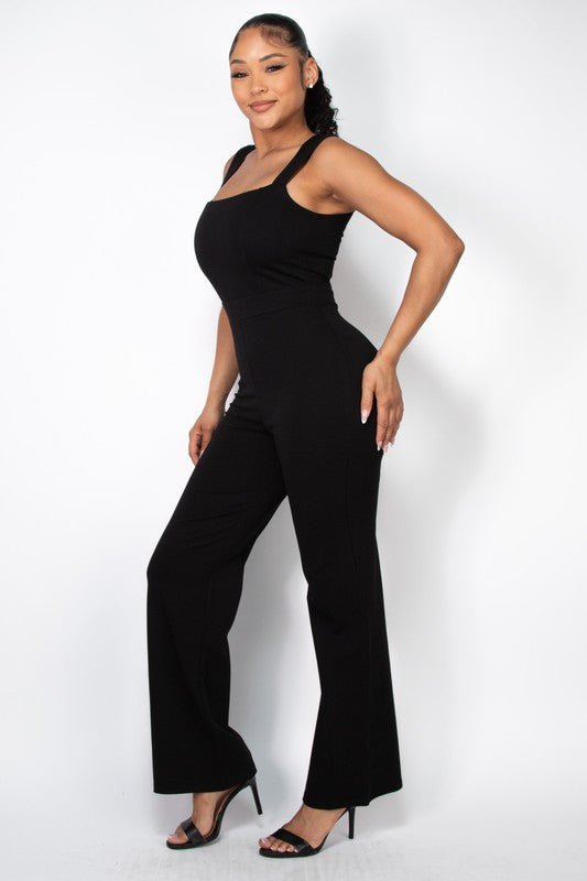 Black Square Solid Wide Leg Zippered Jumpsuit - STYLED BY ALX COUTUREJumpsuits & Rompers