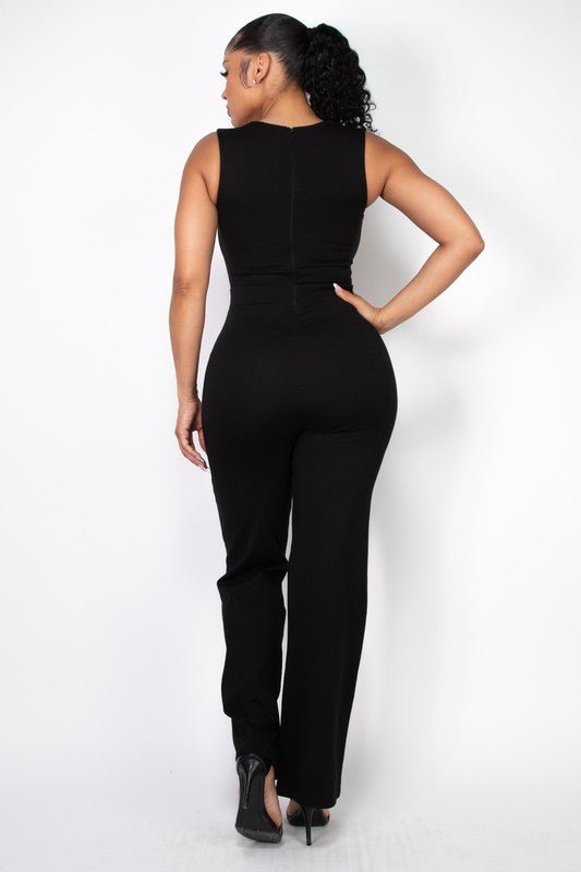 Black Square Solid Wide Leg Zippered Jumpsuit - STYLED BY ALX COUTUREJumpsuits & Rompers