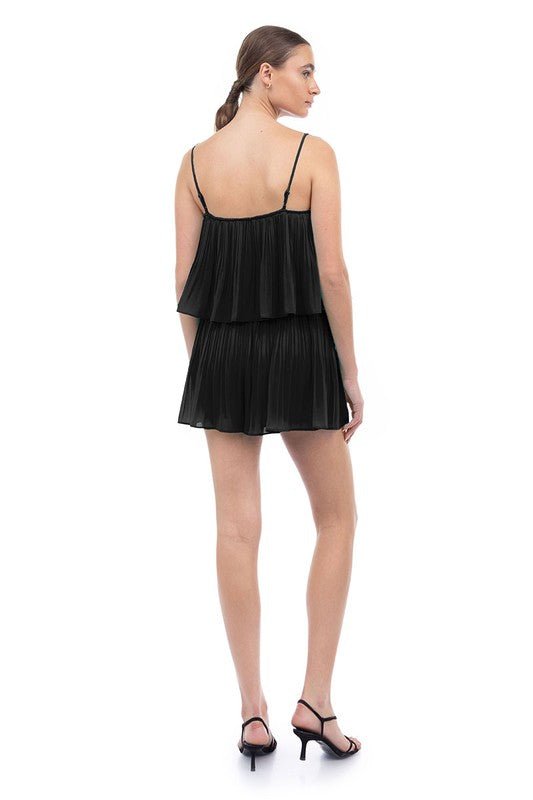 Black Strappy Short Pleated Romper - STYLED BY ALX COUTUREJumpsuits & Rompers