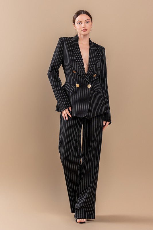 Black Stripe Jacket Suit Set - STYLED BY ALX COUTUREOutfit Sets