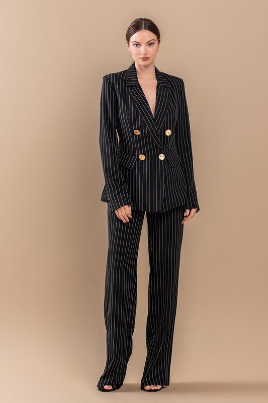 Black Stripe Jacket Suit Set - STYLED BY ALX COUTUREOutfit Sets