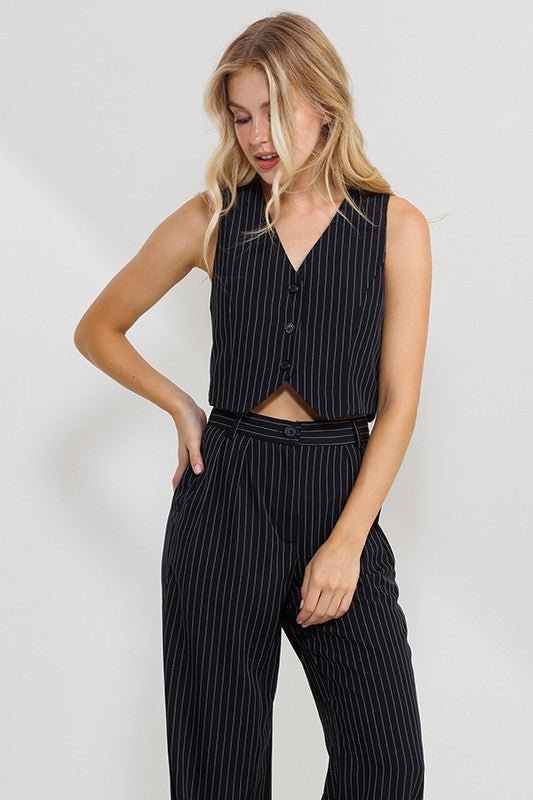 Black Stripe Sleeveless Vest Top un - STYLED BY ALX COUTUREShirts & Tops