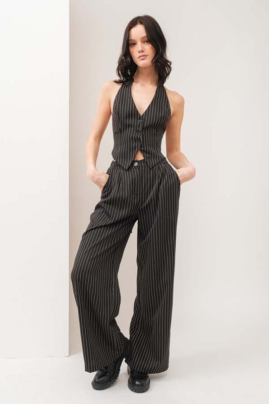 Black Stripe Vest Pants Set - STYLED BY ALX COUTUREOutfit Sets