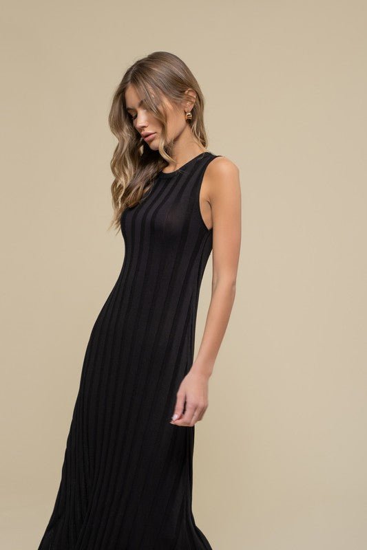 Black Sweater Knit Midi Dress - STYLED BY ALX COUTUREDRESSES