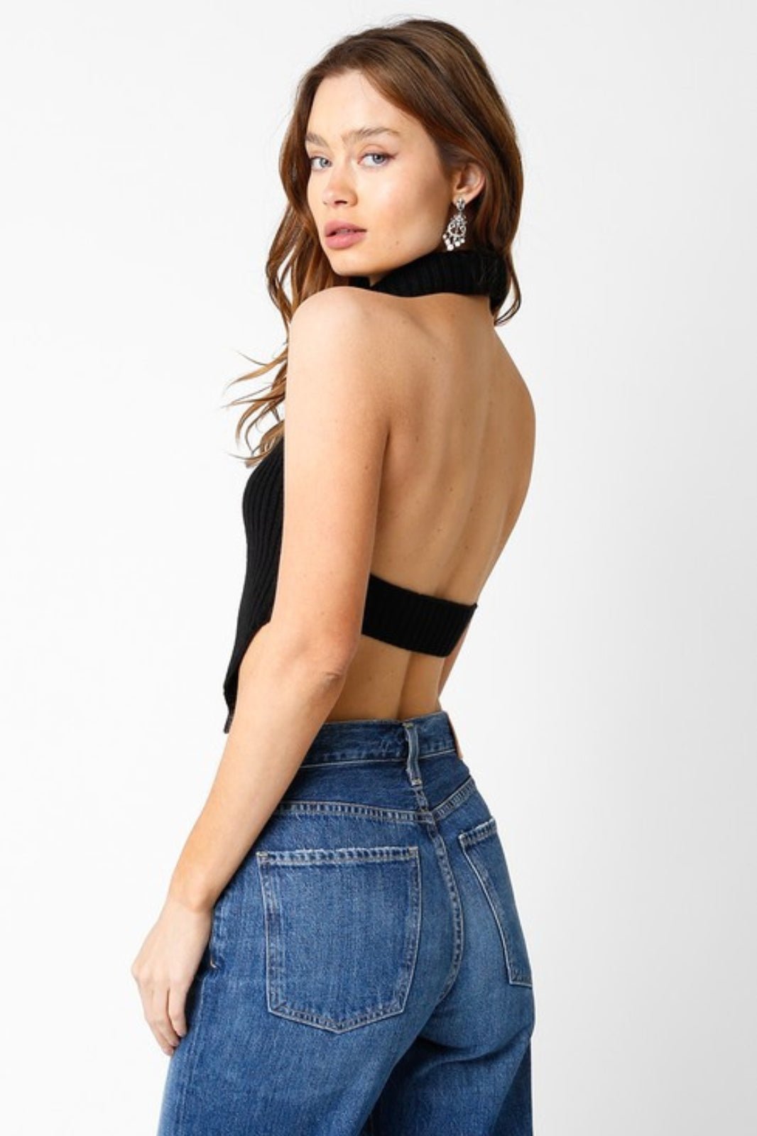 Black Turtle Neck Halter Open Back Cropped Sweater Tops - STYLED BY ALX COUTUREShirts & Tops