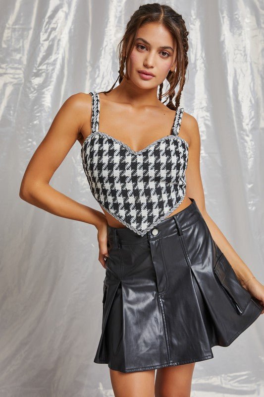 Black White Houndstooth Tweed Top - STYLED BY ALX COUTUREShirts & Tops