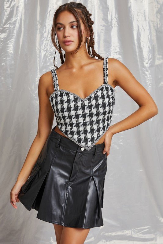 Black White Houndstooth Tweed Top - STYLED BY ALX COUTUREShirts & Tops