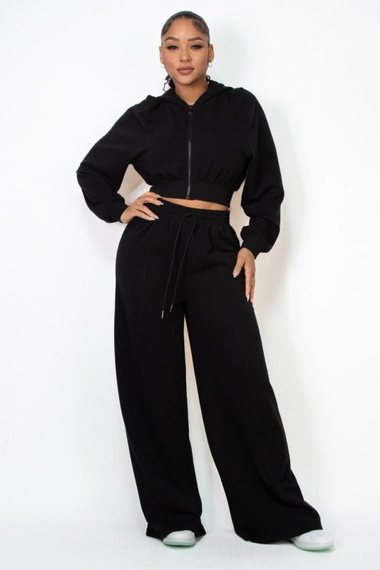 Black Wide Leg Elastic Drawstring Pants - STYLED BY ALX COUTURESWEATERS