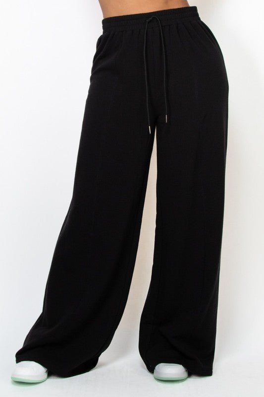 Black Wide Leg Elastic Drawstring Pants - STYLED BY ALX COUTURESWEATERS