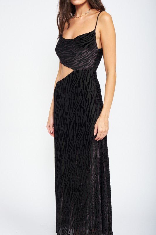 Black Zebra Cowl Neck Maxi Dress - STYLED BY ALX COUTUREDresses